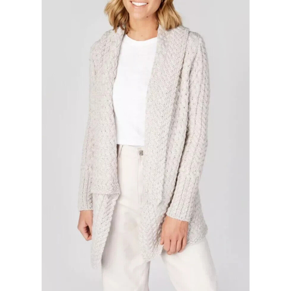 IrelandsEye Glenross Waterfall Cardigan Sweater Wool Natural Chunky Knit Medium - Picture 7 of 16